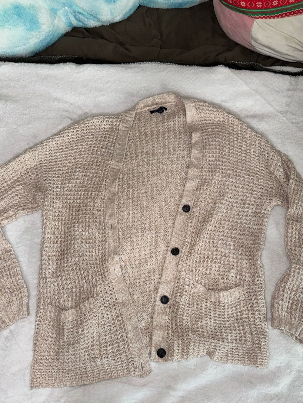 American Eagle Oatmeal Chunky Knit Oversized Cardigan Sweater L/XL